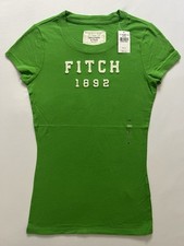 Abercrombie & Fitch T-Shirt Donna Verde Applique Grafica Logo A&F 1892 Tg XS S