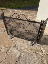 Parascintille camino pieghevole 3 pannelli in ferro pesante vintage H. 44