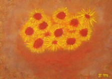 Vaso fiori girasole giardino impressionista - dipinto olio moderno originale firmato