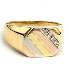 Anello da uomo in oro massiccio 3 colori 18k con diamanti naturali vintage '70
