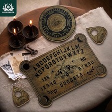 Tavola Ouija Set 4pz Legno Esoterismo Spiritismo Planchette Quadrante Circolare