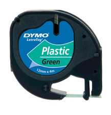 NASTRO DYMO LETRATAG SCRITTURA NERA SU FONDO VERDE PLASTICA MM.12X4MT
