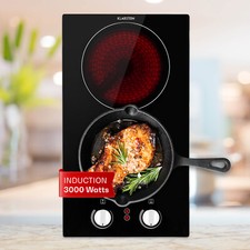 Piano Cottura Vetroceramica Doppia Piano Cottura 3000W Incasso 2 Zone Senza Cornice Nero