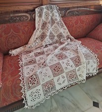 Antica Tovaglia  Centro Ranner Ricamo A Mano  Inserti Tombolo Cm150xcm100 .