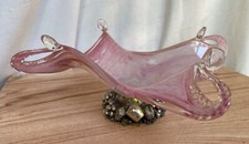 Murano Lavorazione Arte Centrotavola Vetro Rosa con Base Vintage Integro 