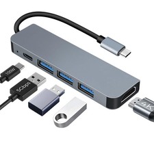 Hub USB C HDMI 4K PD 100W, 5 in 1 Docking Station USB C, 3 USB-A hub USBC, Adatt