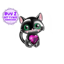 Cat Holding Heart Charm For
