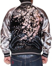 Giacca di raso Karakuri Tamashii fiori di ciliegio Blizzard Sukajan