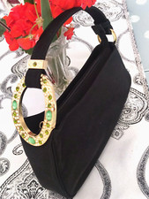 Borsa gioiello Sergio Rossi borsetta sotto spalla seta nera.