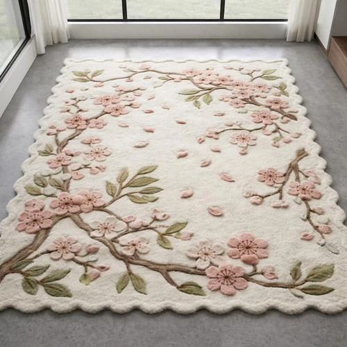 Tappeto floreale trapuntato - , a