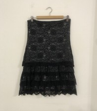 DENNY ROSE Vestito abito grigio balze in pizzo nero Tg L