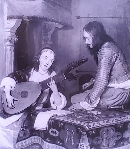 Lady playing the theorbo - lady,