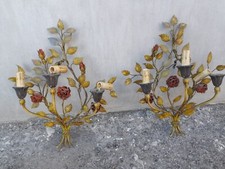 COPPIA APPLIQUES  FERRO LACCATE LAVORATE A RICCIOLI CON FIORI E FOGLIE - 1940