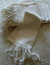 N. 2 Asciugamani antico con frange Linone Ricamato punto a giorno