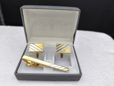 Fermacravatta e gemelli bicolore oro e argento ( dorati 24Kt)anni 80 Set Vintage