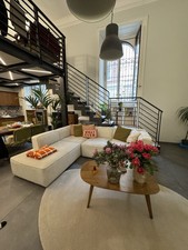 Divano Angulare Modulare Componibile In Bouclè Bianco- Modello Lennon