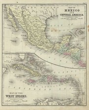 Mappa Del Messico, America Centrale E Indie Occidentali Del 1879