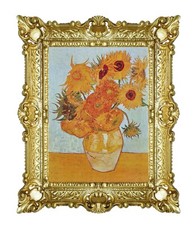 STAMPA SU CARTA TELATA QUADRO VINCENT VAN GOGH I GIRASOLI  CORNICE BAROCCA 55X45