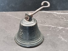Campanella vintage in ottone/bronzo con gancio in ferro da collezione