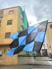 bandiera nero azzurro atalanta , poliestere 2x3m a scacchi cucito d'asta omaggio