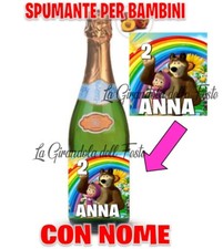 Spumante Analcolico PERSONALIZZATO CON NOME MASHA E ORSO PER BAMBINA Festa tavol