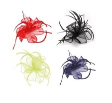 Fermaglio per capelli in organza a strati pieghe e piuma fascinatore gare matrimonio