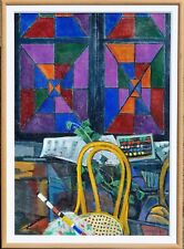 Ettore Fico ( Piatto Biellese 1917-Torino 2004)."Interno con vetrata", olio tela