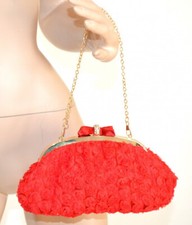 Pochette donna rossa oro dorata borsello roselline borsa strass elegante UE35
