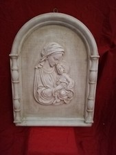 BASSORILIEVO scultura Madonna con binbo GessoALABASTRO bianco antichizzato