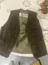 Gilet Pelle Nappa Frange Donna Verde Scuro Alan Gordon Vintage