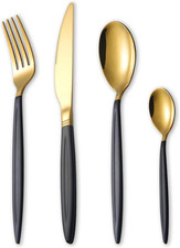Set Di Posate in Oro Nero 24 Pezzi, Set Di Posate in Acciaio Inossidabile, Set D