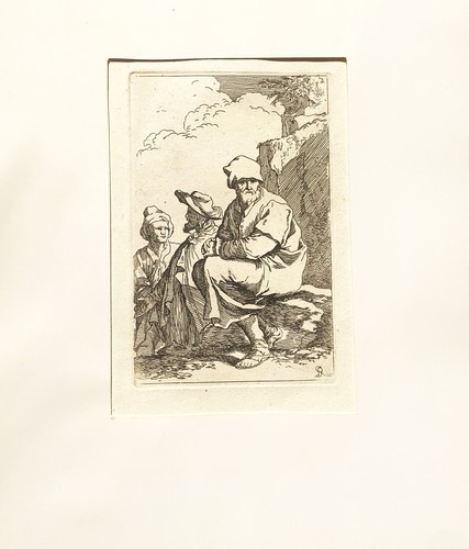 Incisione vecchio seduto - vecchio,