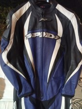 Tuta moto intera Pelle Spidi Blu Bianca Nera Taglia 50 Nessuna Abrasione