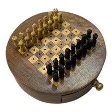 Mini gioco da tavolo scacchi in legno fatto a mano, set scacchi vintage da viaggio scatola in legno