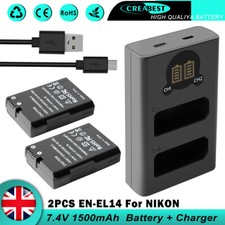 2x EN-EL14 EL14a batteria e caricatore USB per Nikon D5200 D5100 D3500 D3200 P7800