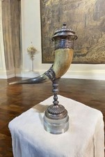 ANTICA CORNUCOPIA CORNO METALLO SILVERPLATED  '800 German DRINKING HORN
