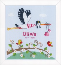 Kit punto croce contato Vervaco - cicogna - record nascita - nuovo bambino o bambina