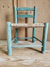 Seggiolina Sedia Bambini Legno Verniciato Seduta Paglia Lavorazione Artigianale