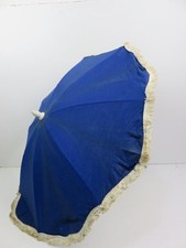 vecchio OMBRELLO per bambola passeggino giocattolo anni 70 tela blu da spiaggia