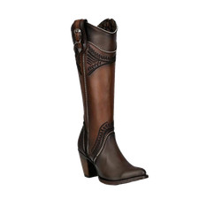 Stivali donna Cuadra damasco con ricamo cioccolato punta tonda CU583