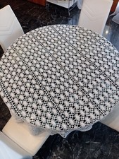 Grande Tovaglia Ovale Uncinetto Vintage Bianca Copritavolo 