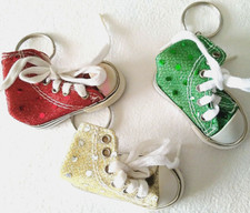CONVERSE LOTTO N.3 PEZZI PORTACHIAVI SCARPE UNISEX GLITTER POIS NUOVI KEYRING