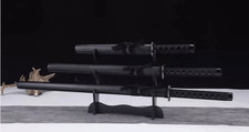 Set Spada Ninjato Giapponese 3 Pezzi - Katana Wakizashi Tanto 1045 Lama Acciaio al Carbonio