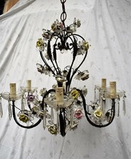 Lampadario Liberty in ferro battuto e ceramiche  splendida lavorazione