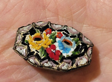 Spilla Vintage In Micro Mosaico A Fiore Rosa Timbro Made In Italy
