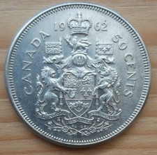 MONETA CANADESE ARGENTO 50 CENTS CENTESIMI 1962 CANADA ELISABETTA II ENTRA !!