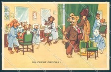 Animali cane bassotto vestito barbiere negozio serie 53800-7 cartolina TW1037