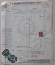 Fattura Sapone Stabilimenti It. Gibbs - Milno - 1947