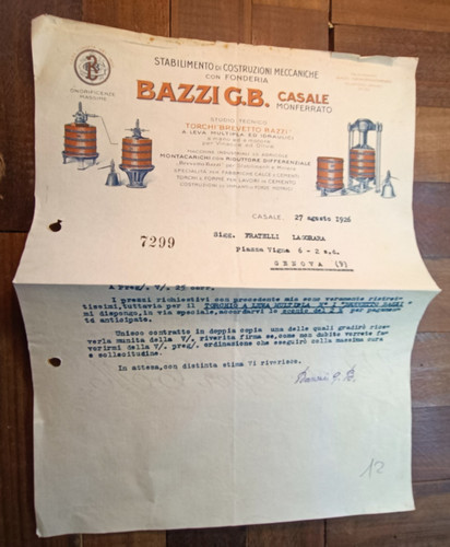 1926 casale monferrato fattura - 1926,