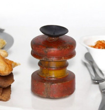 Antico di Legno Colonna Basamento Portacandele Originale Fine Intagliato a Mano